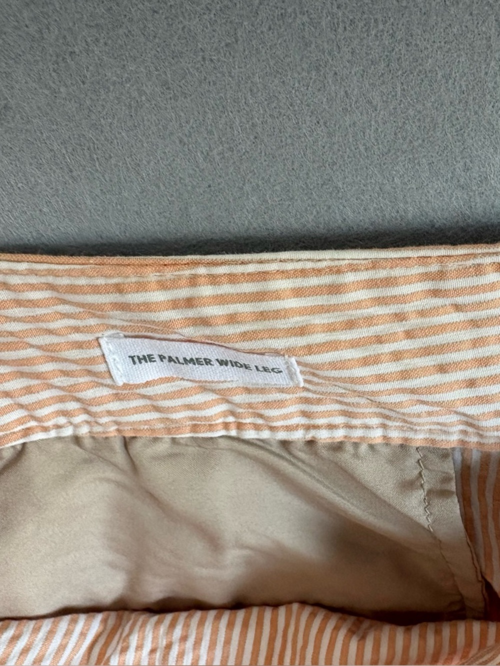 LOFT Palmer Wide Leg Cropped Pale Orange Seersucker Striped Chinos sz 14 - Picture 7 of 7